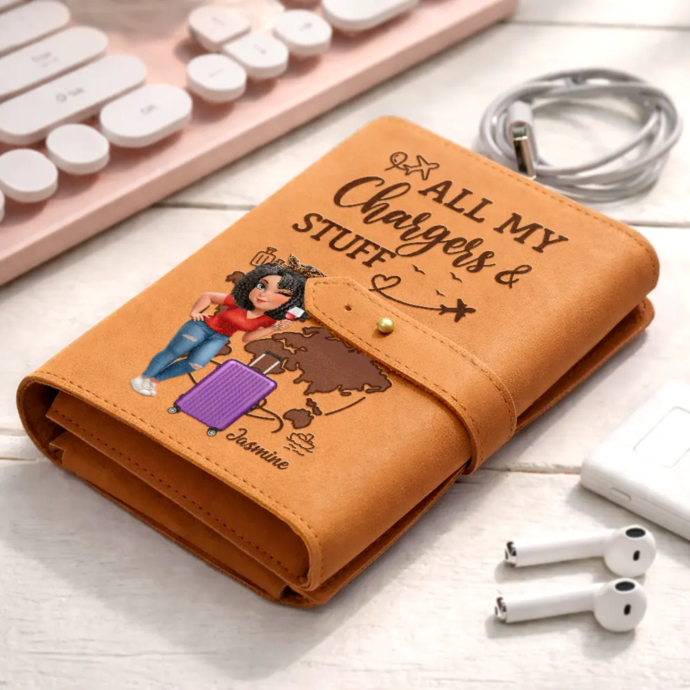 All My Charging Sh*t Turban Woman Man - Personalized Leather Cable Bag - Image 2