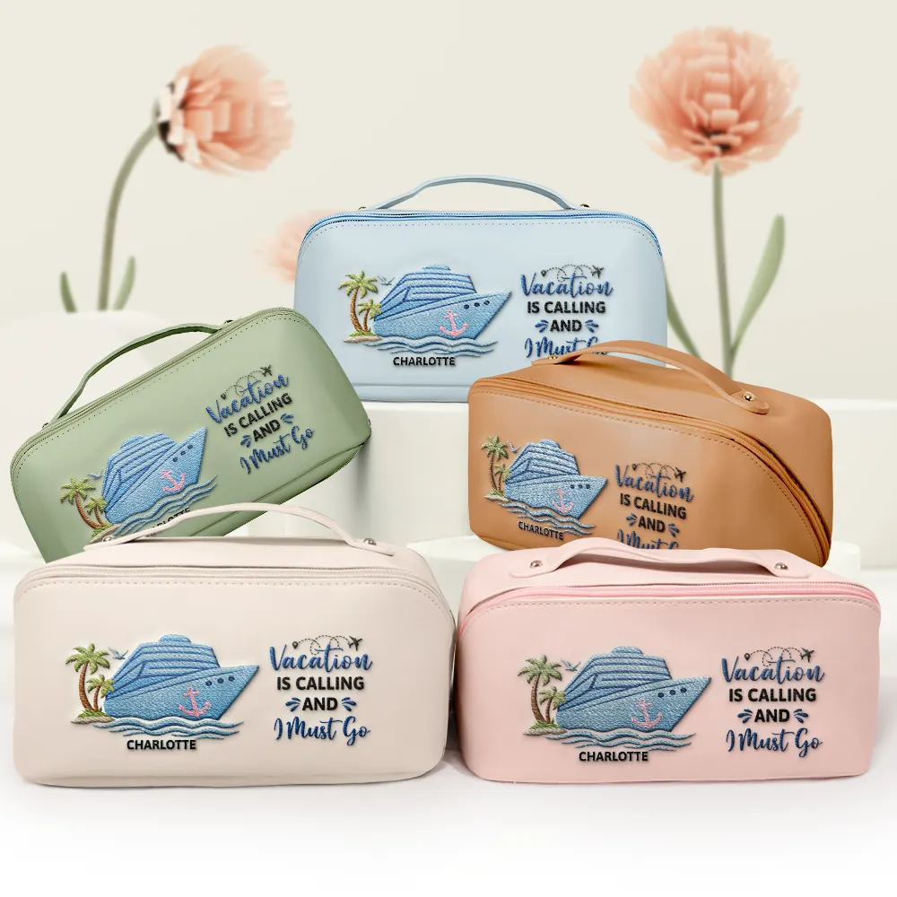 All My Cruise Crap - Personalized Embroidered Leather Makeup Bag - Image 3