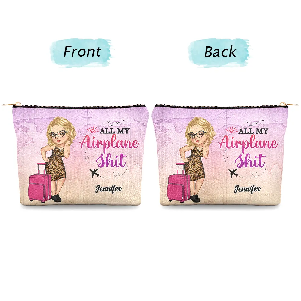 All My Travel Crap Cartoon Woman - Personalized Cosmetic Bag - Image 4