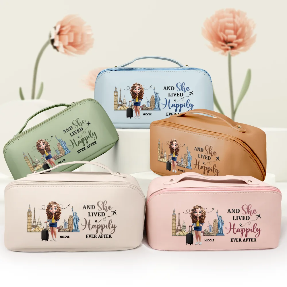 All My Travel Crap - Personalized Leather Makeup Bag - Image 3