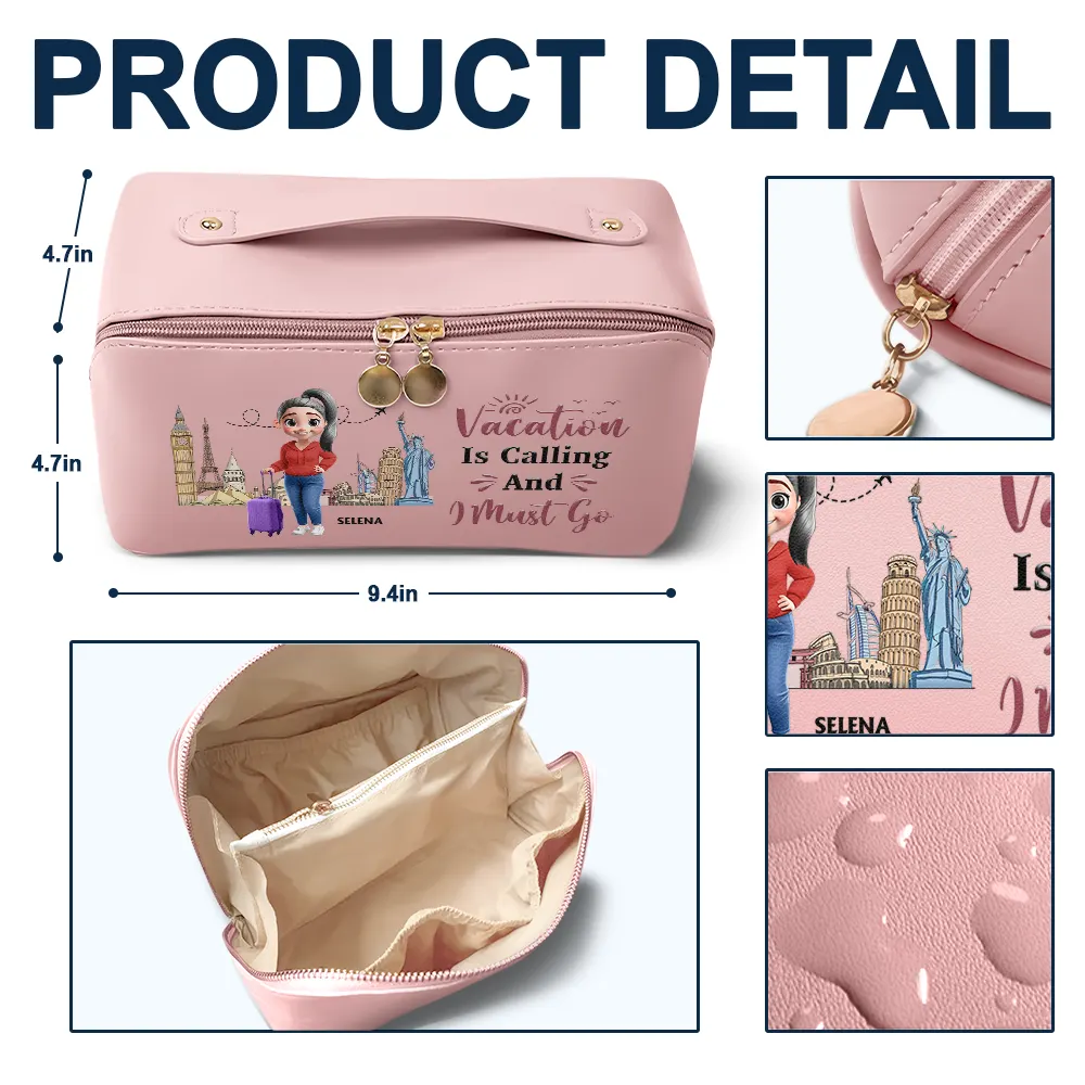 All My Travel Crap - Personalized Leather Makeup Bag - Image 4