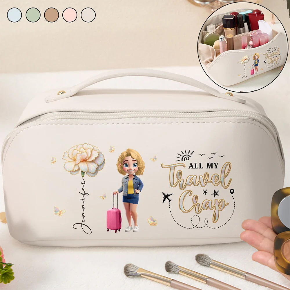 All My Travel Crap - Personalized Leather Makeup Bag
