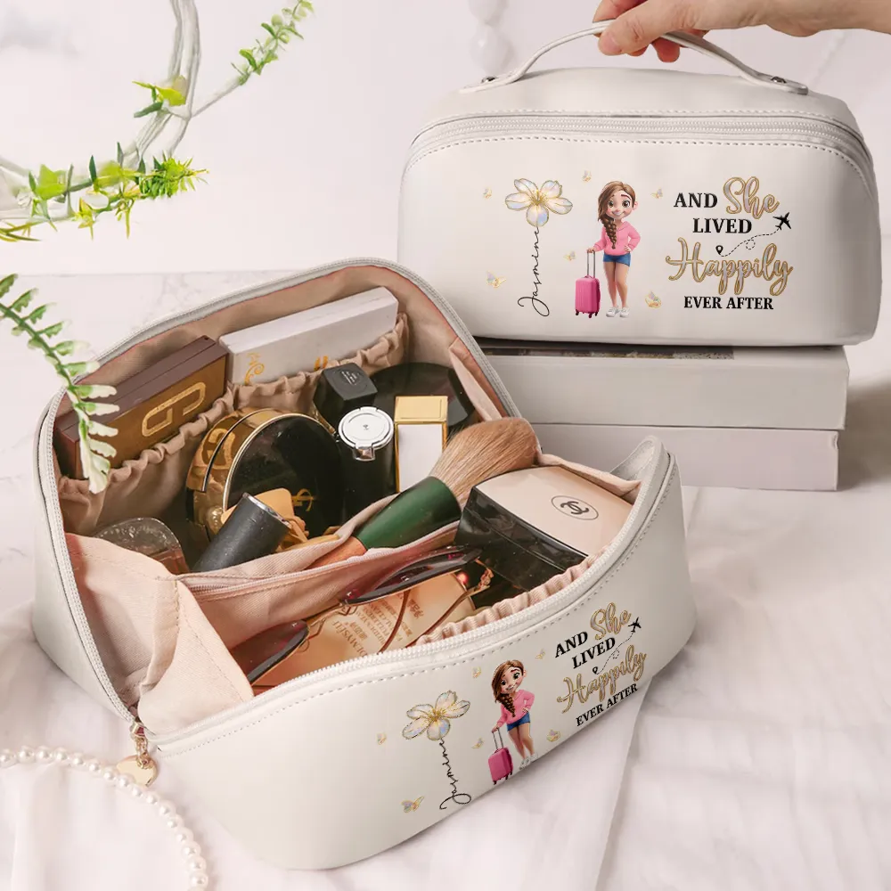 All My Travel Crap - Personalized Leather Makeup Bag - Image 2