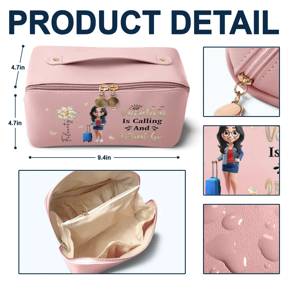 All My Travel Crap - Personalized Leather Makeup Bag - Image 4