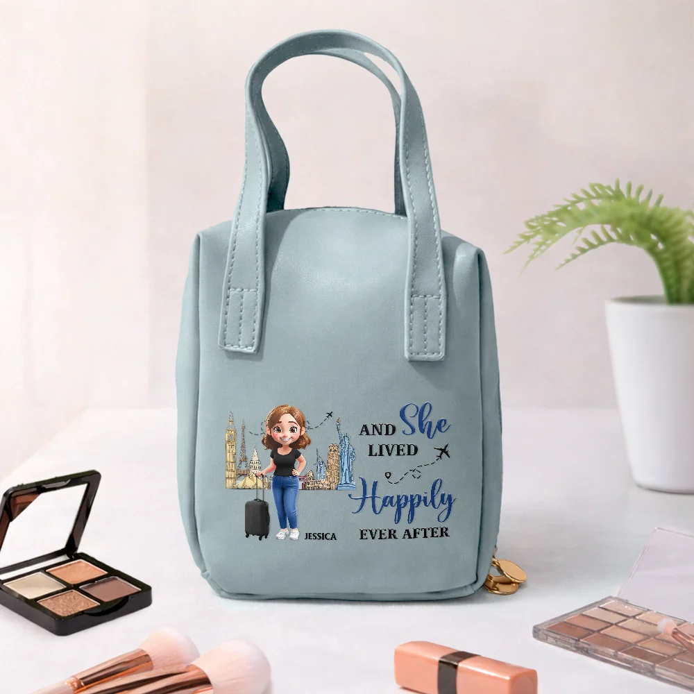 All My Travel Crap - Personalized Leather Makeup Bag With Handle - Image 4
