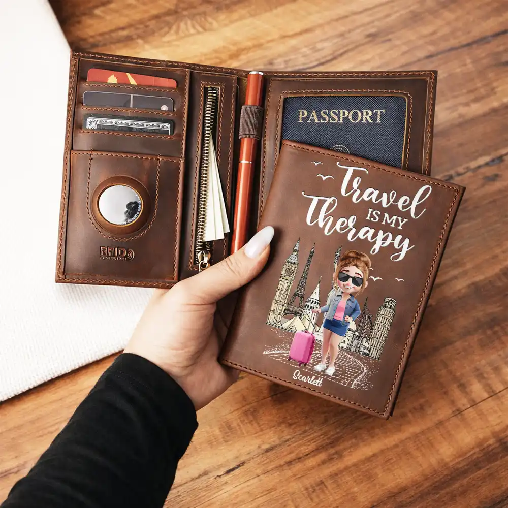 All My Travel Crap - Personalized Leather Passport Holder - Image 3