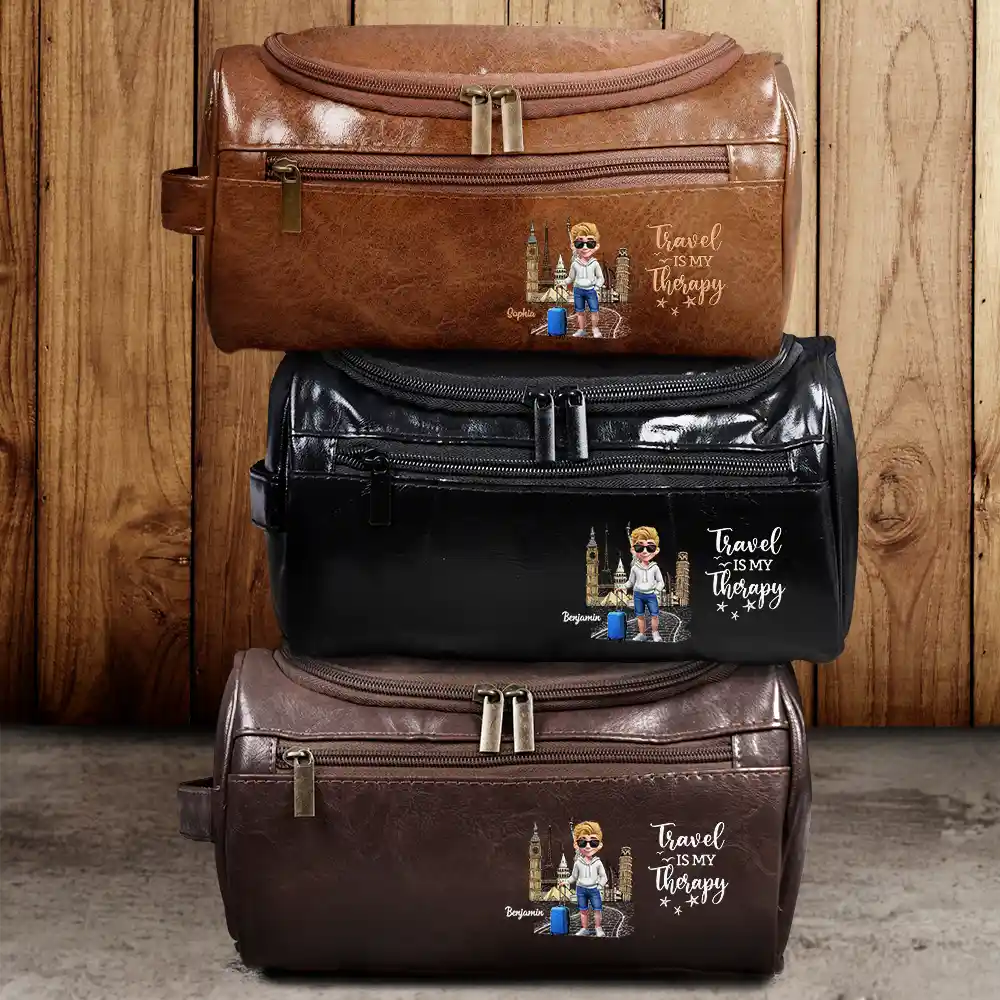 All My Travel Crap - Personalized Leather Toiletry Bag - Image 2