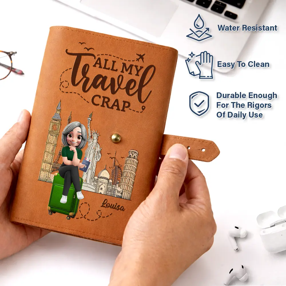 All My Travel Crap Woman Man - Personalized Leather Cable Bag - Image 6