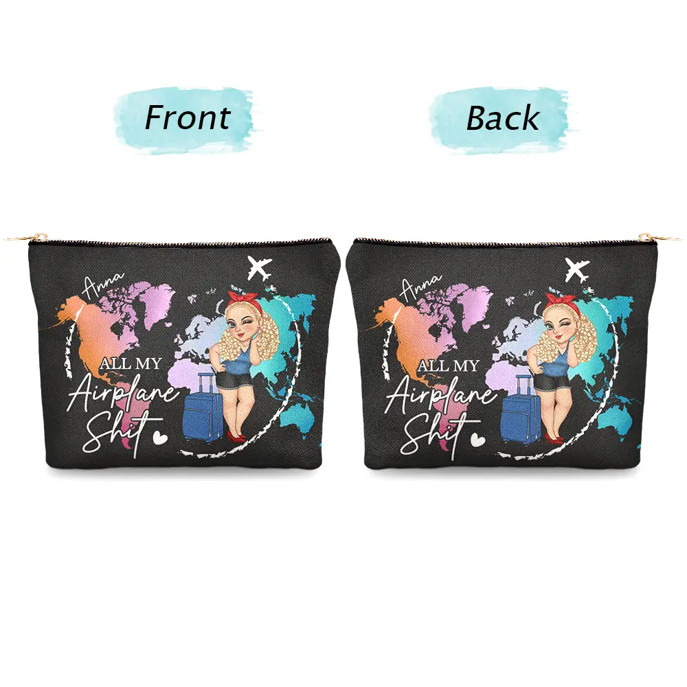 All My Travel Crap World Map - Personalized Cosmetic Bag - Image 4