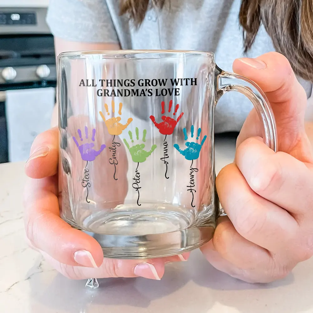 All Things Grow With Mom's Grandma's Love - Personalized Glass Mug - Image 3