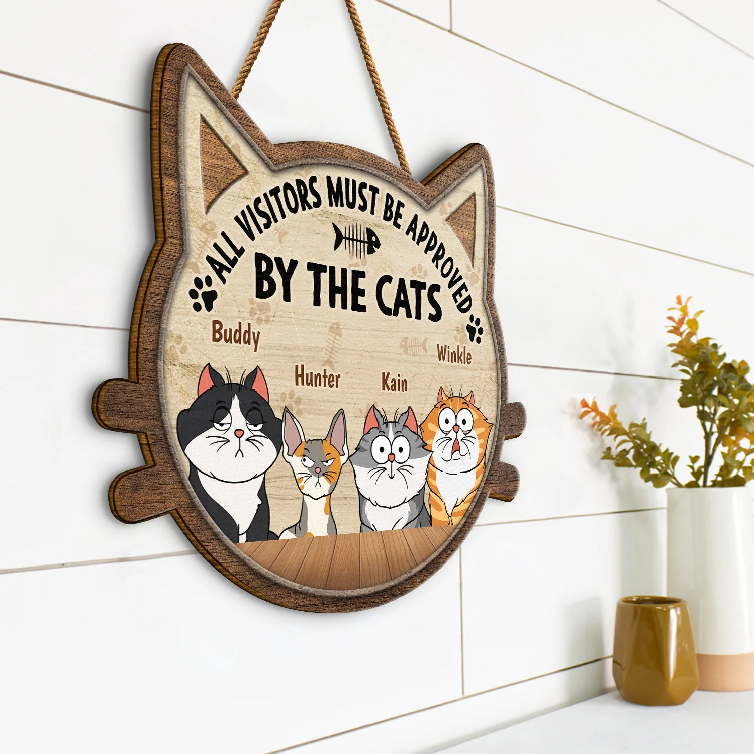 All Visitors Must Be Approved By - Gift For Cat Lovers - Personalized Custom Shaped Wood Sign - Image 2