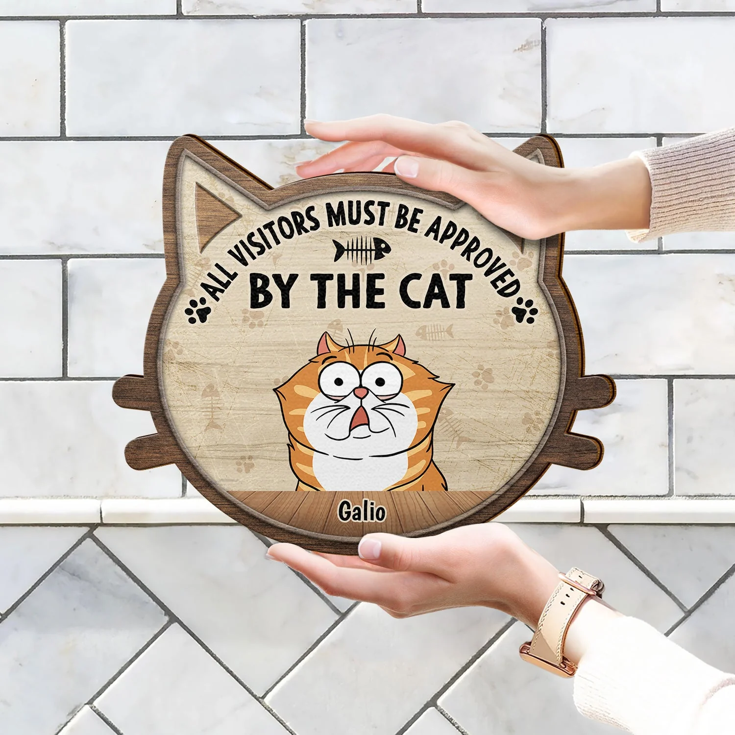 All Visitors Must Be Approved By - Gift For Cat Lovers - Personalized Custom Shaped Wood Sign - Image 4