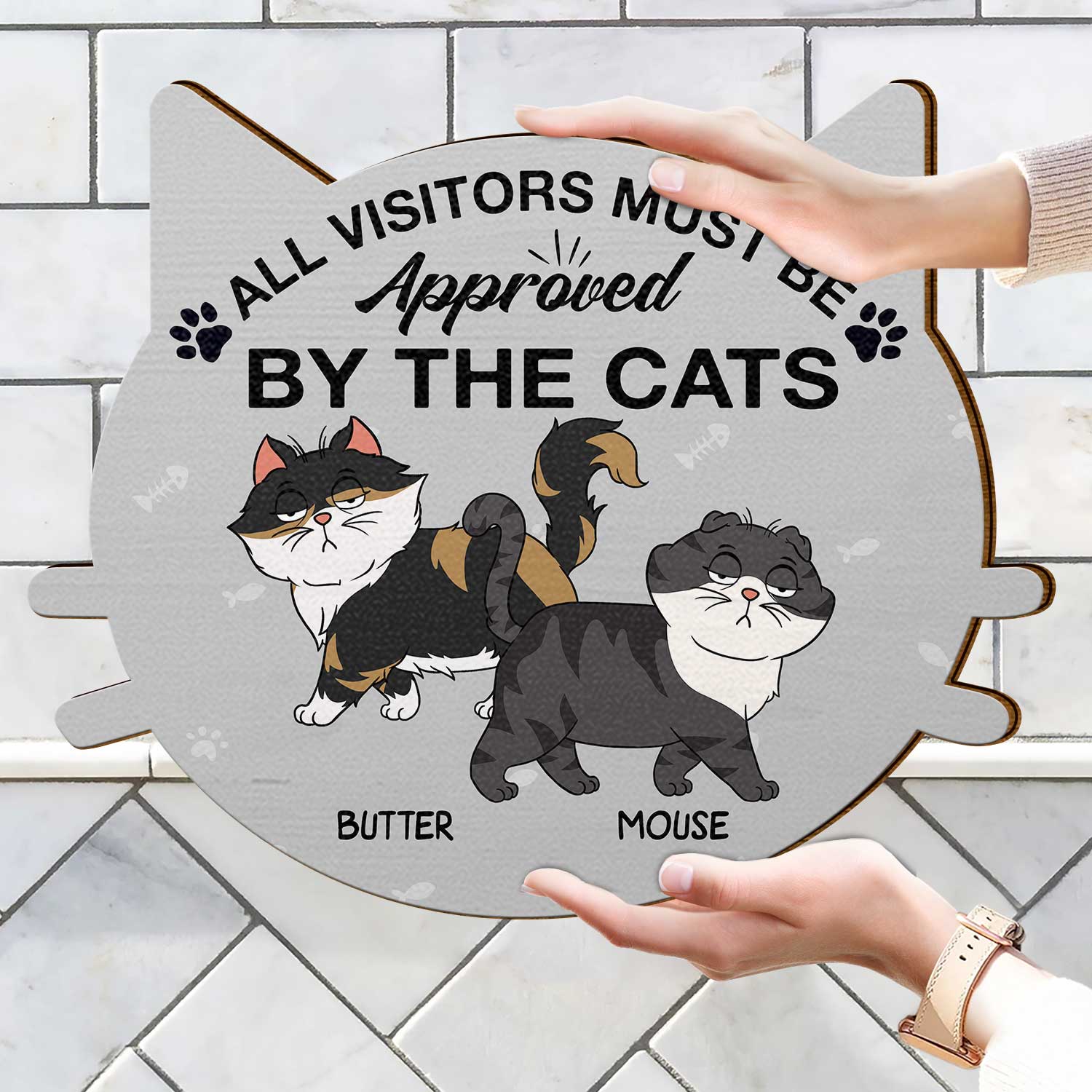 All Visitors Must Be Approved By The Cats - Gift For Cat Lovers - Personalized Custom Shaped Wood Sign - Image 4