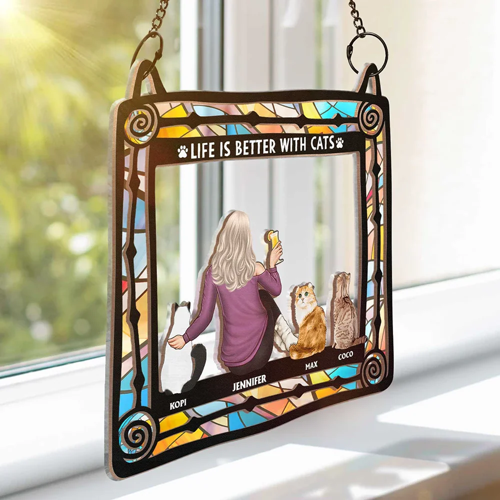 All You Need Is Love And Cats - Personalized Window Hanging Suncatcher Ornament - Image 3