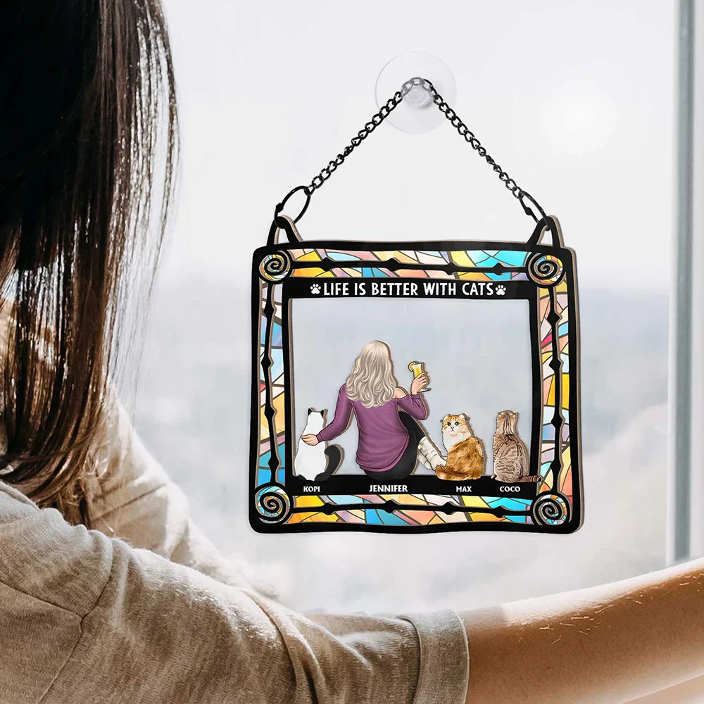 All You Need Is Love And Cats - Personalized Window Hanging Suncatcher Ornament - Image 4
