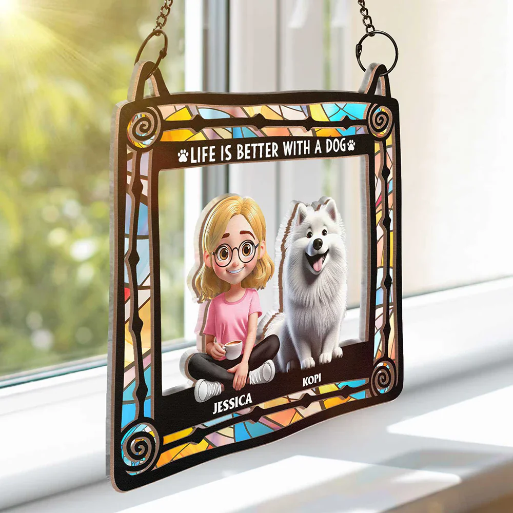 All You Need Is Love And Dog Lovers - Personalized Window Hanging Suncatcher Ornament - Image 3