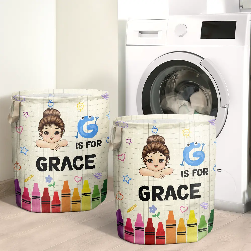 Alphabet Crayon Kid - Personalized Laundry Basket, Storage Basket - Image 2