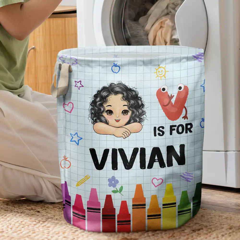 Alphabet Crayon Kid - Personalized Laundry Basket, Storage Basket - Image 3