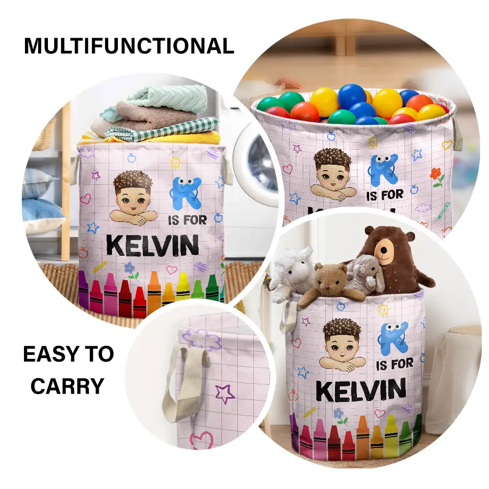 Alphabet Crayon Kid - Personalized Laundry Basket, Storage Basket - Image 4