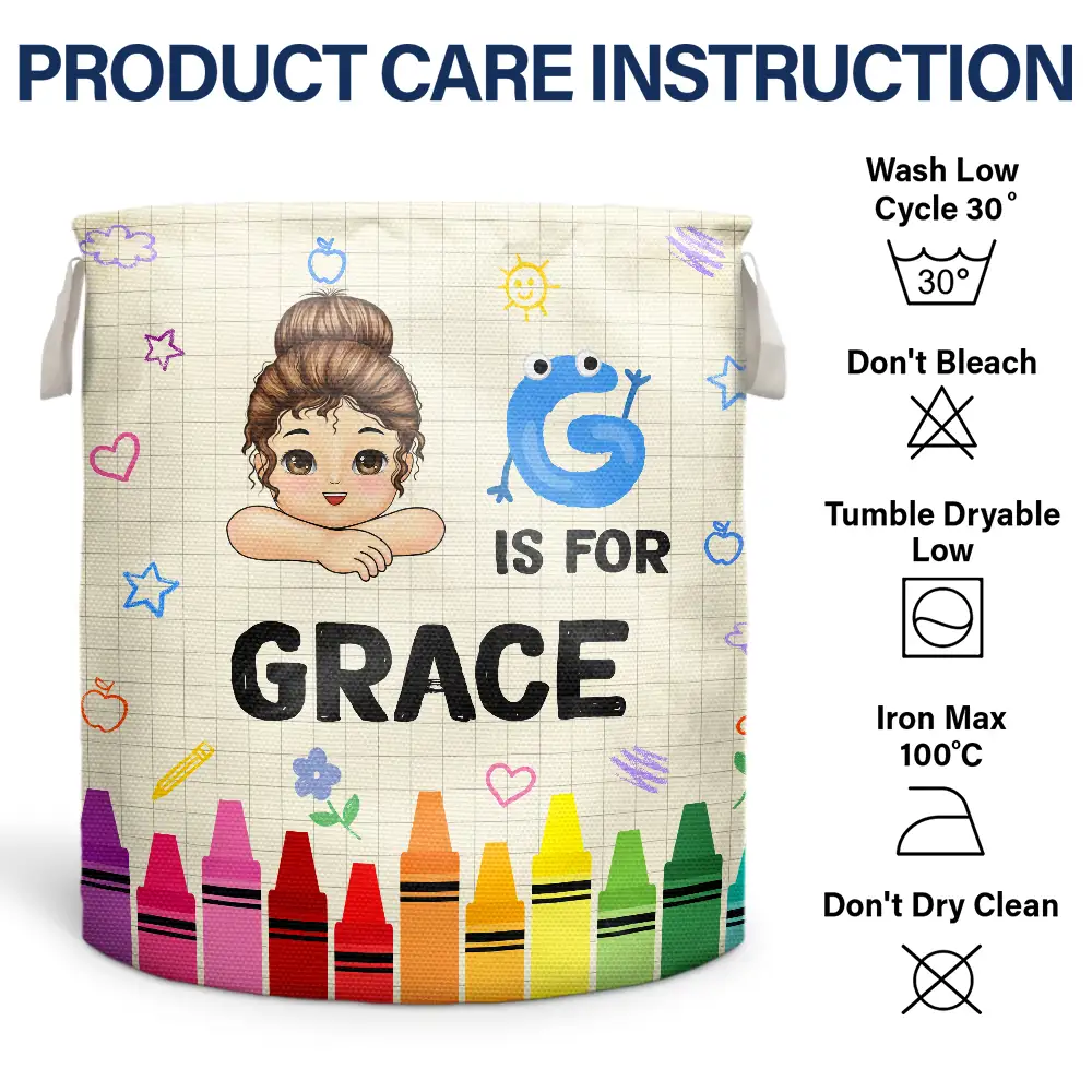 Alphabet Crayon Kid - Personalized Laundry Basket, Storage Basket - Image 6