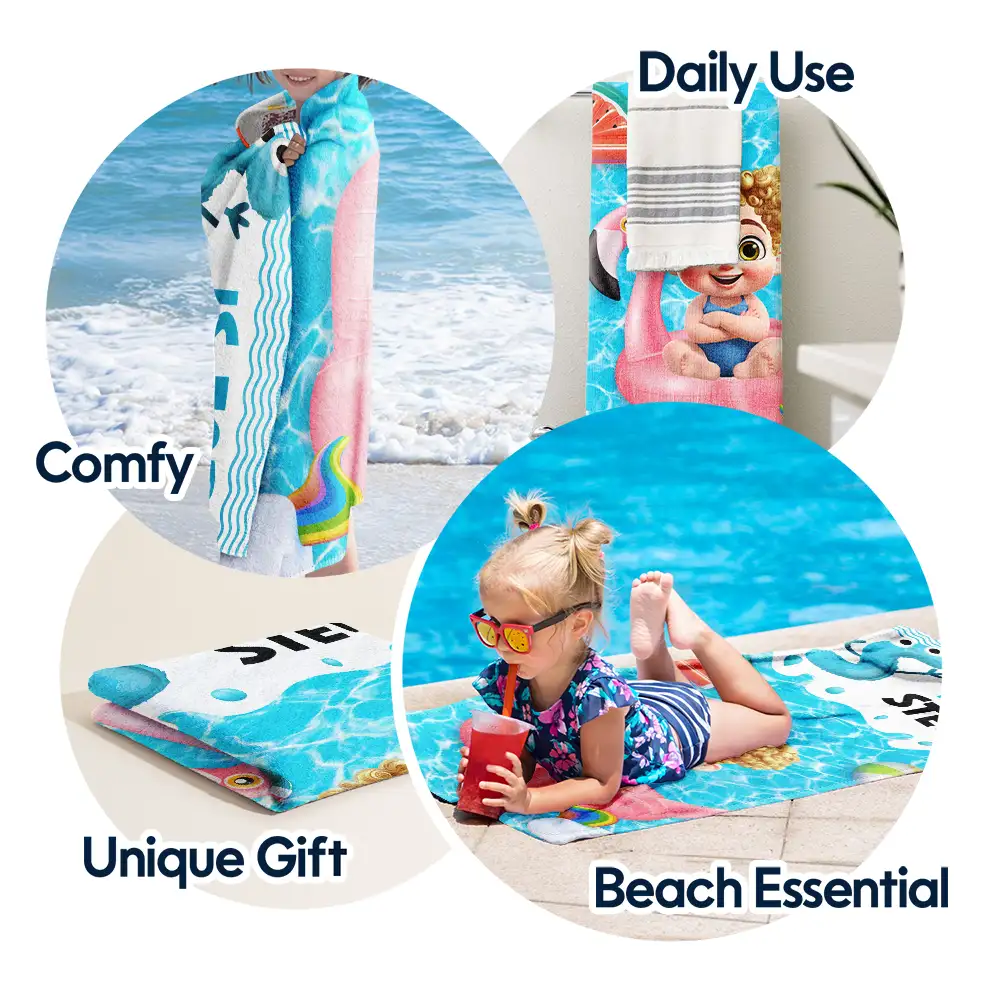 Alphabet Kid Baby On Swimming Pool Float - Personalized Beach Towel - Image 5