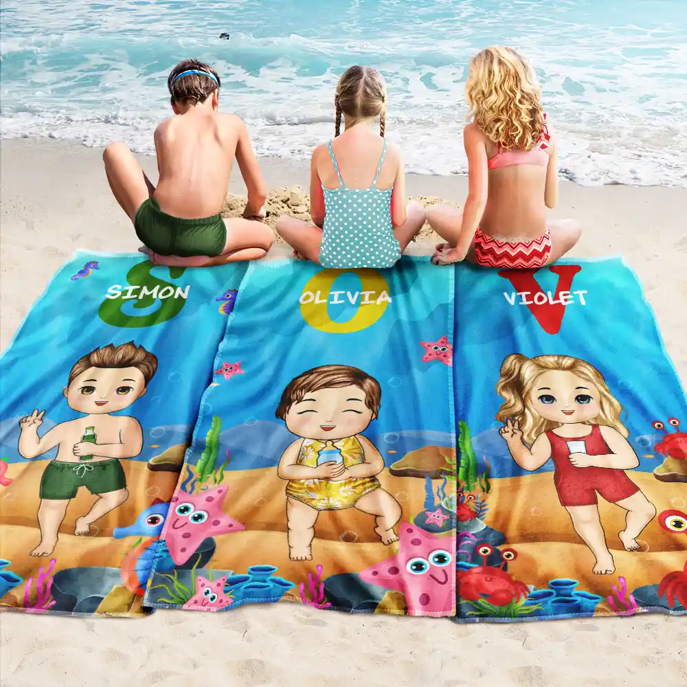 Alphabet Name Kid Summer Beach Pool - Personalized Beach Towel - Image 2