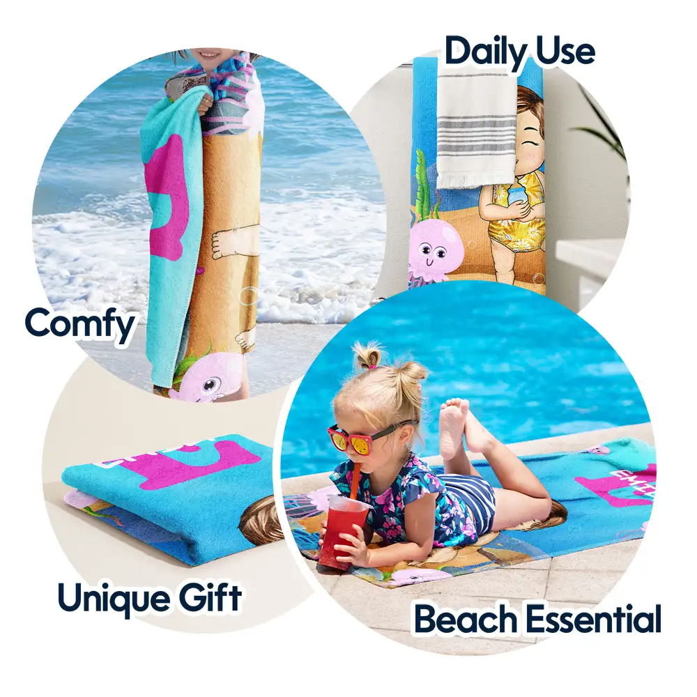 Alphabet Name Kid Summer Beach Pool - Personalized Beach Towel - Image 5
