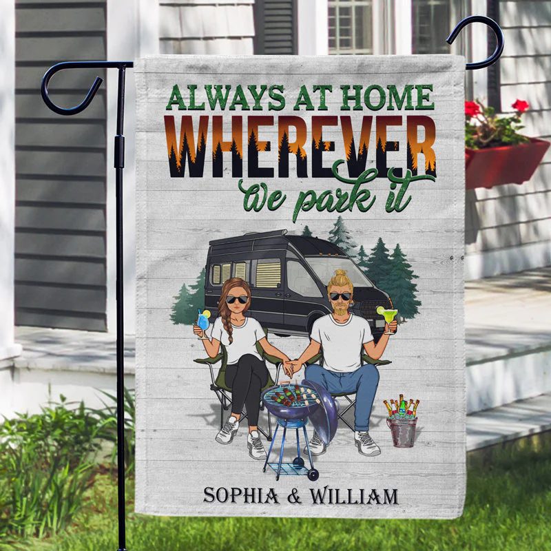Always At Home Wherever We Park It Husband Wife Couple - Gift For Camping Couples - Personalized Custom Flag - Image 3