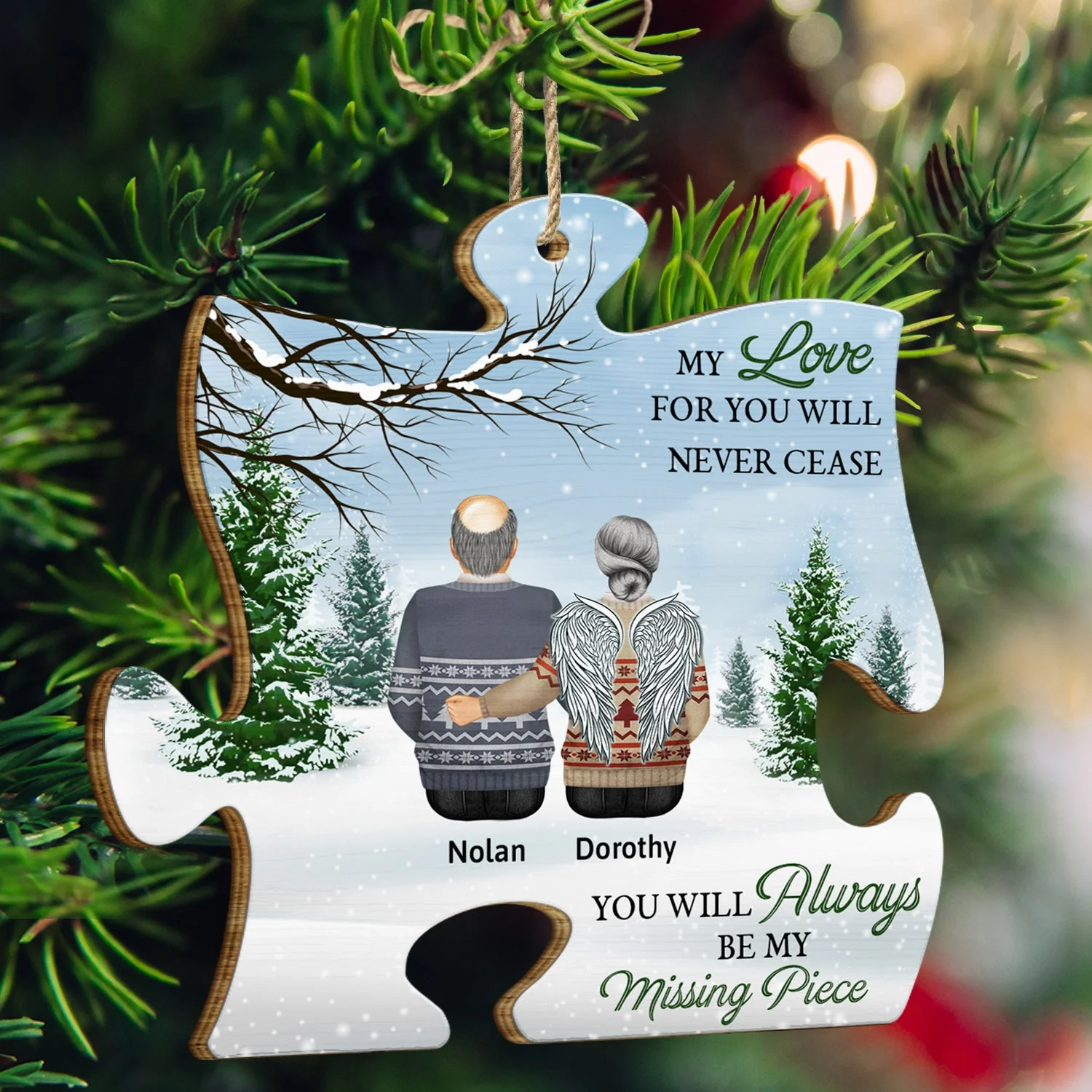 Always Be Our Missing Piece - Memorial, Christmas Gift For Family - Personalized Custom Shaped Wooden Ornament - Image 3