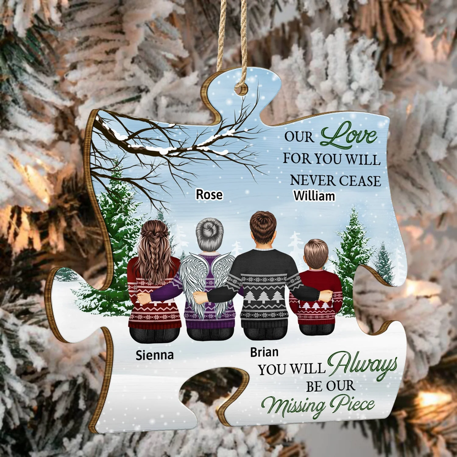 Always Be Our Missing Piece - Memorial, Christmas Gift For Family - Personalized Custom Shaped Wooden Ornament - Image 4