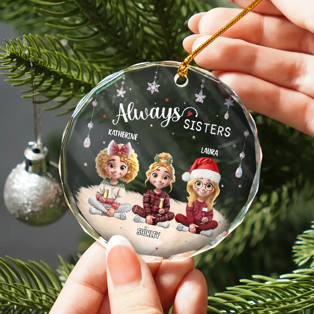 Always Besties 3D Effect - Personalized Circle Glass Ornament - Image 2