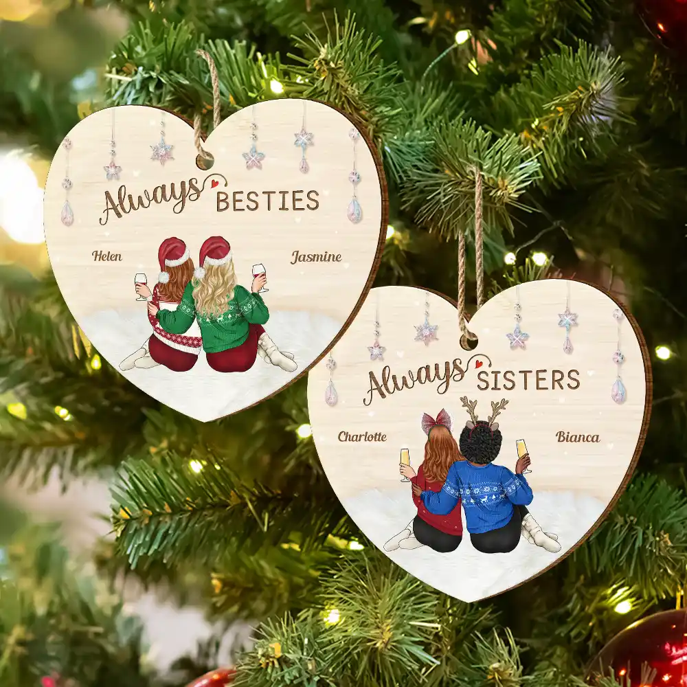 Always Besties Christmas - Personalized Custom Shaped Wooden Ornament - Image 6