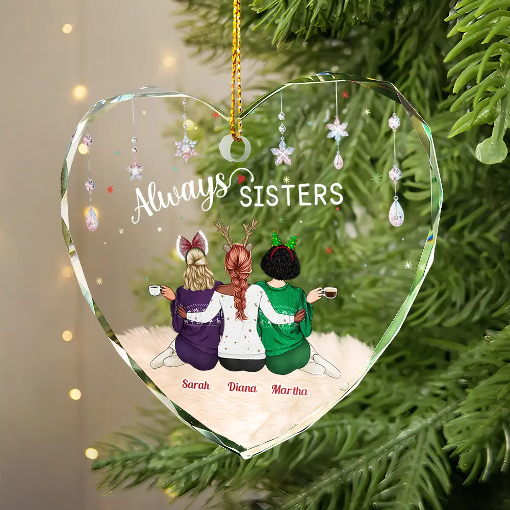Always Besties Christmas - Personalized Heart Shaped Glass Ornament - Image 2