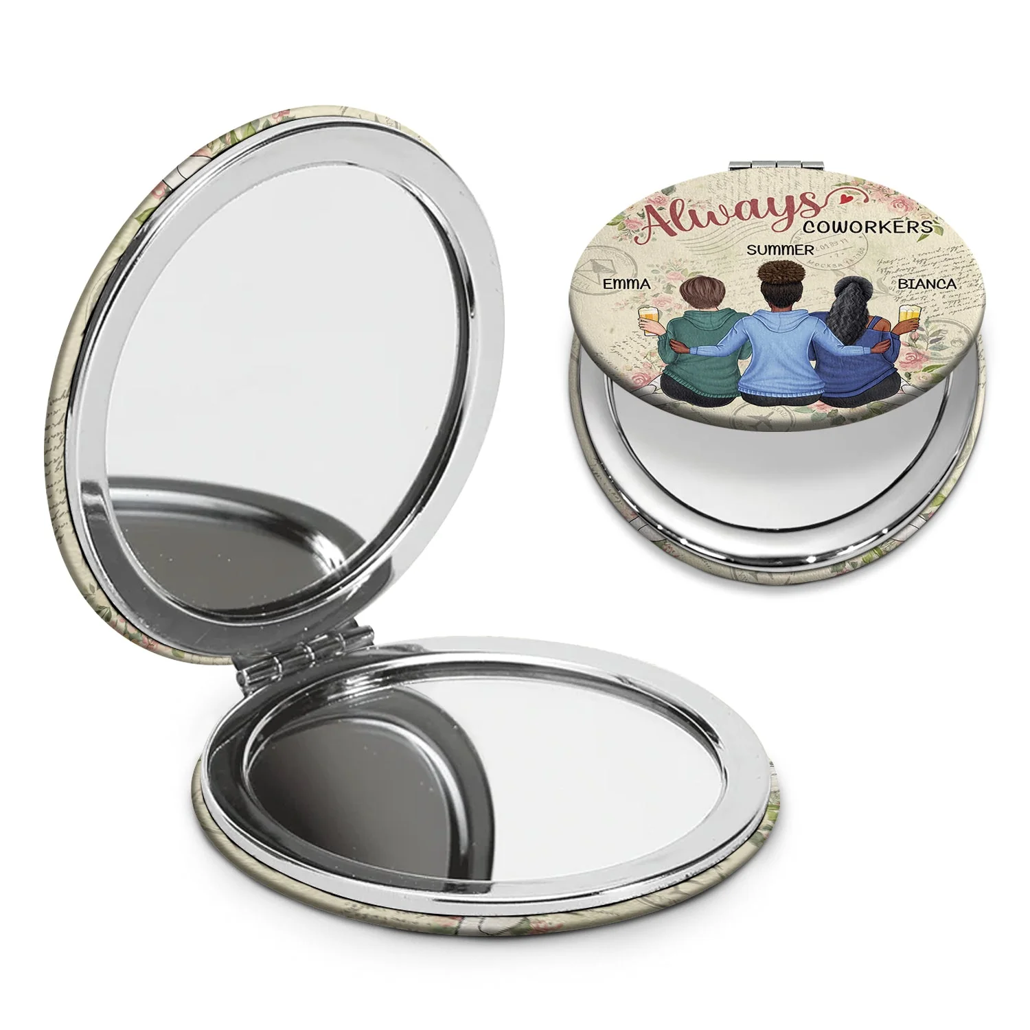 Always Besties - Gift For Best Friends, Besties - Personalized Circle Compact Mirror - Image 2