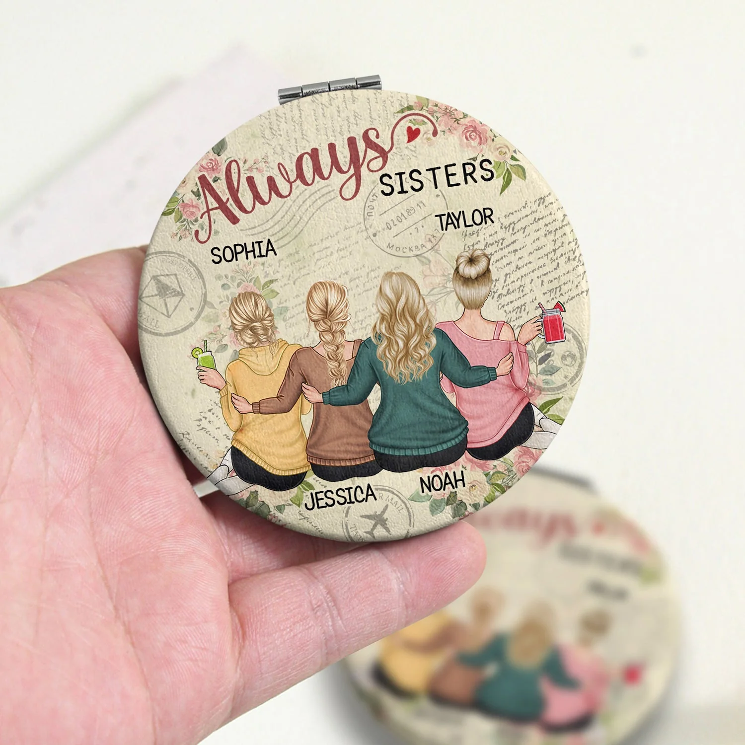 Always Besties - Gift For Best Friends, Besties - Personalized Circle Compact Mirror - Image 3