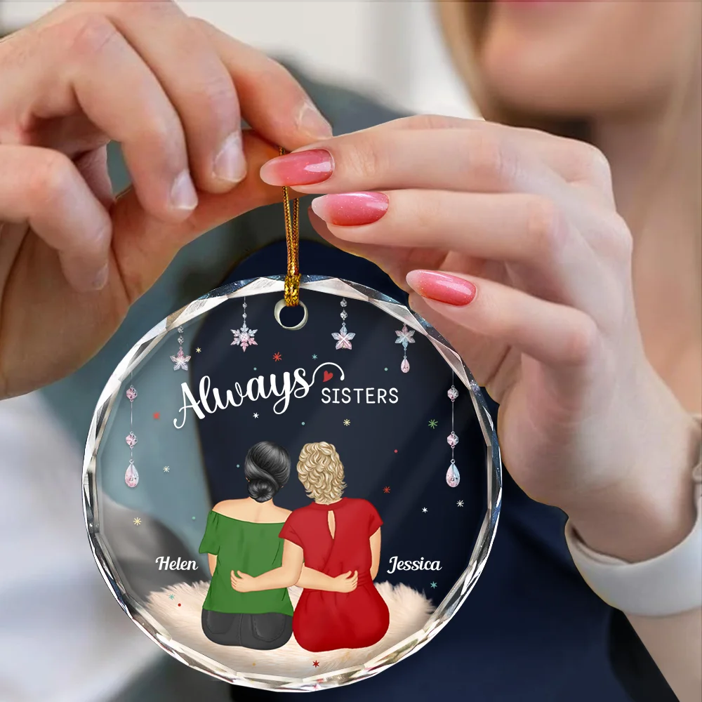 Always Besties Old Friends - Personalized Circle Glass Ornament - Image 4