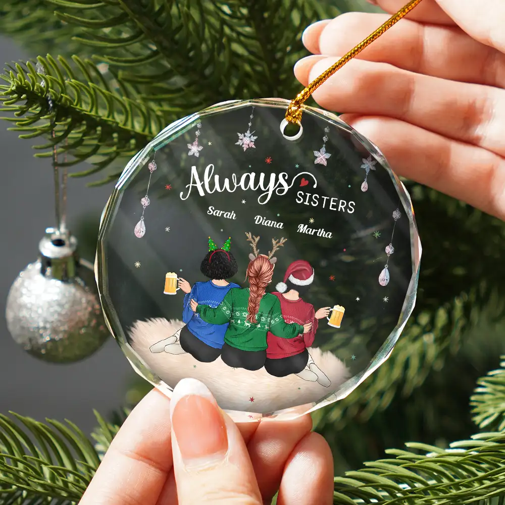 Always Besties - Personalized Circle Glass Ornament - Image 2