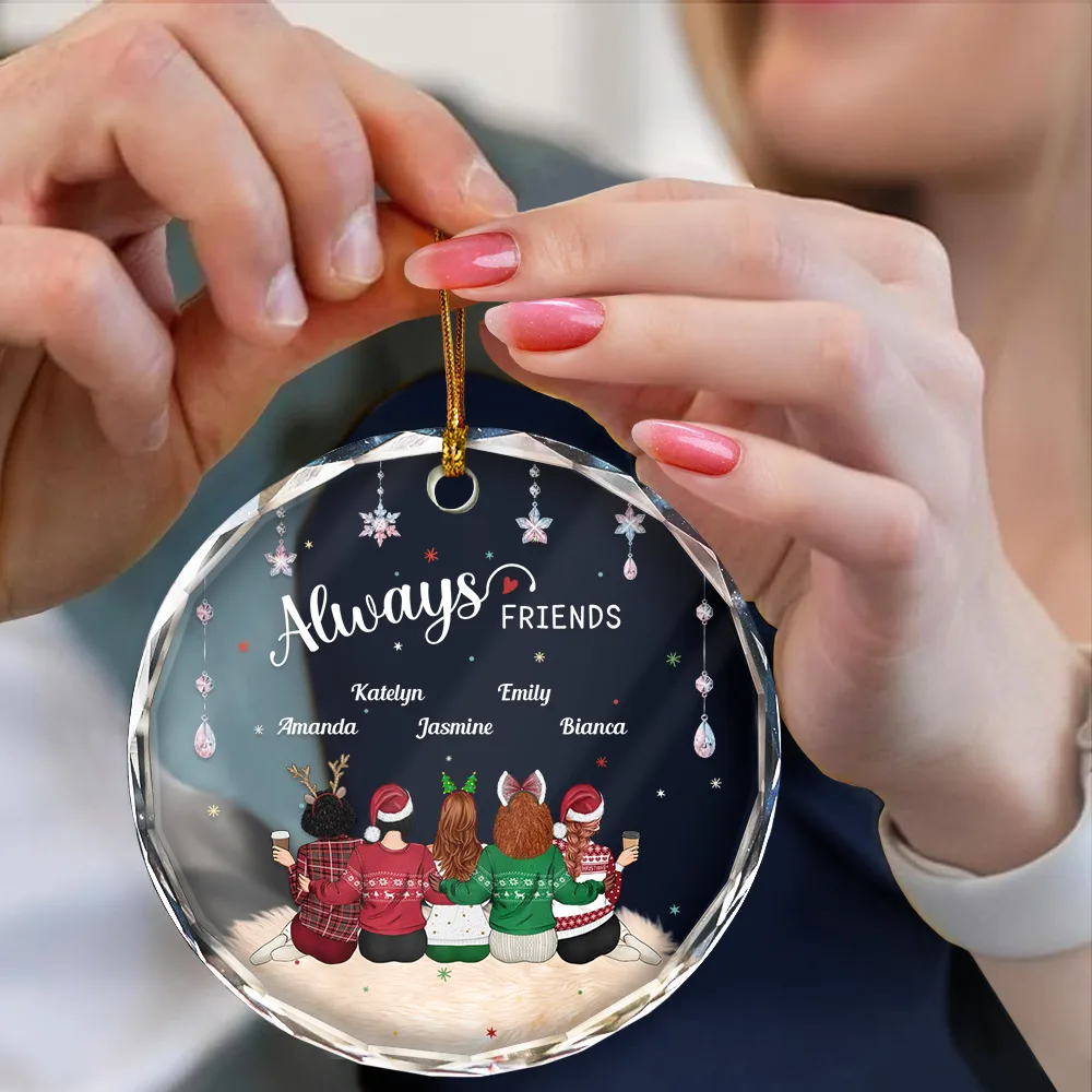 Always Besties - Personalized Circle Glass Ornament - Image 4