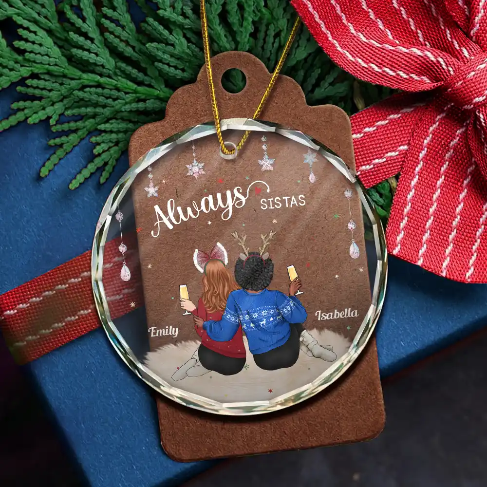 Always Besties - Personalized Circle Glass Ornament - Image 5