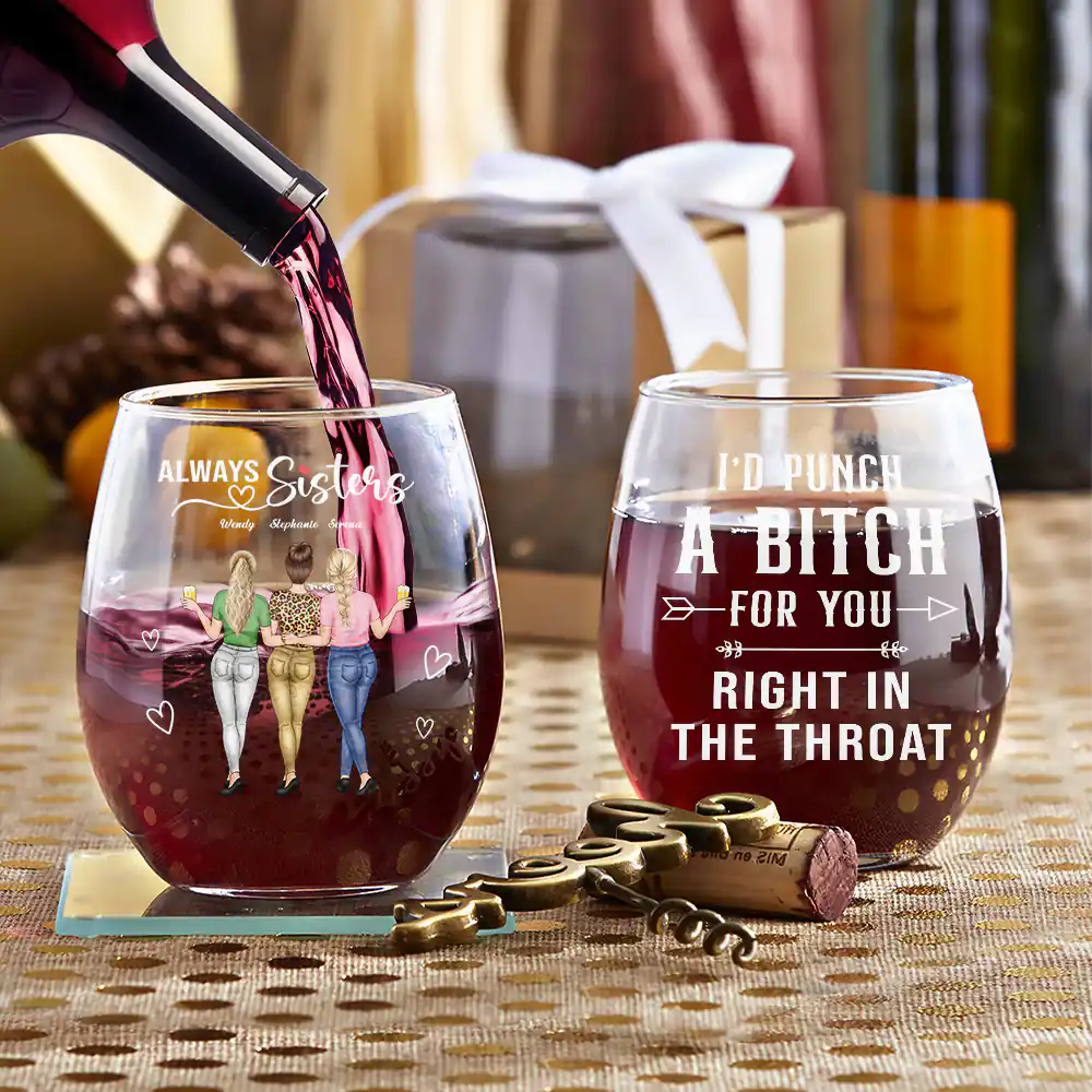Always Besties Right In The Throat - Personalized Stemless Wine Glass - Image 3