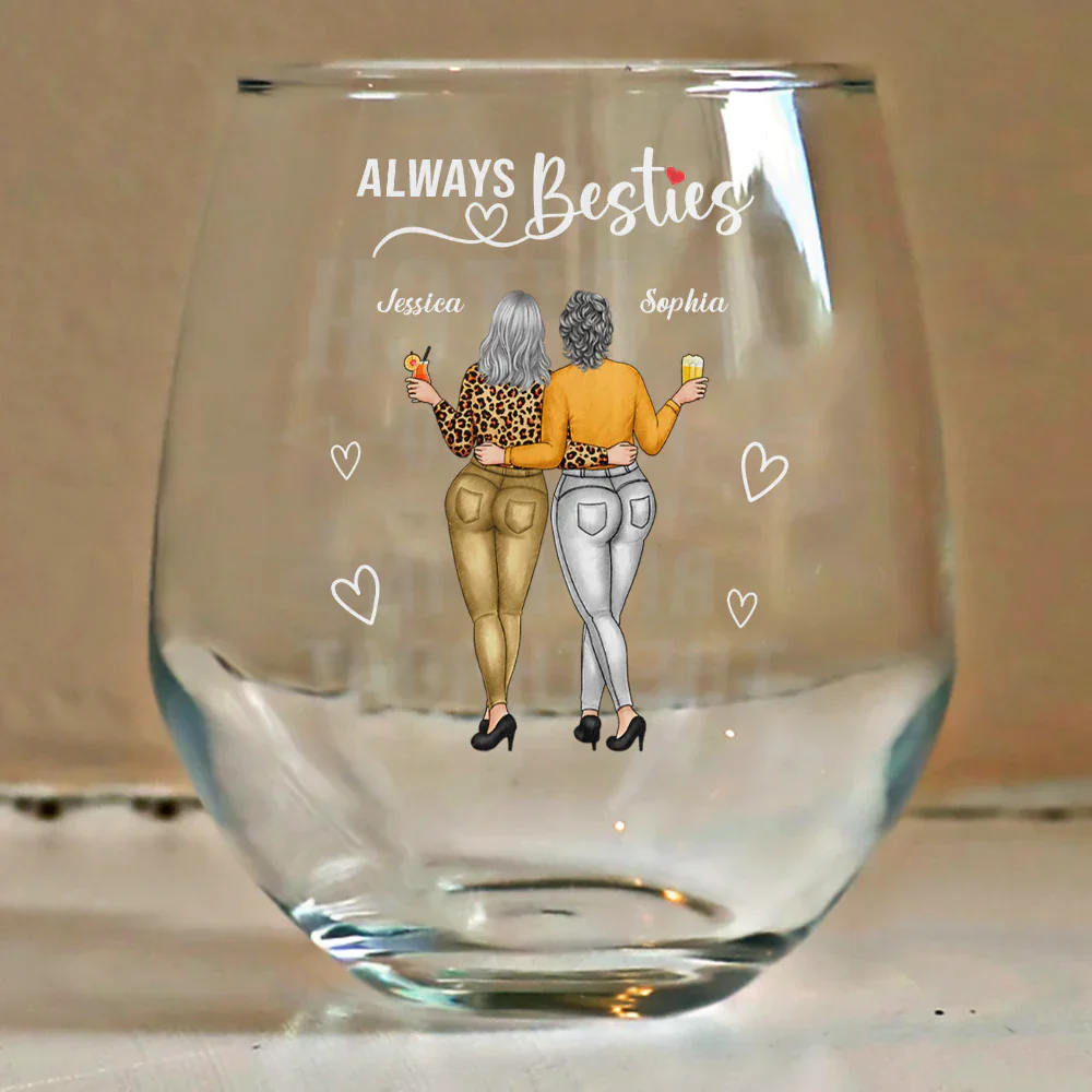 Always Besties Right In The Throat - Personalized Stemless Wine Glass - Image 4