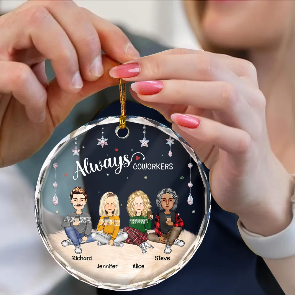 Always Besties Sisters Cartoon - Personalized Circle Glass Ornament - Image 4