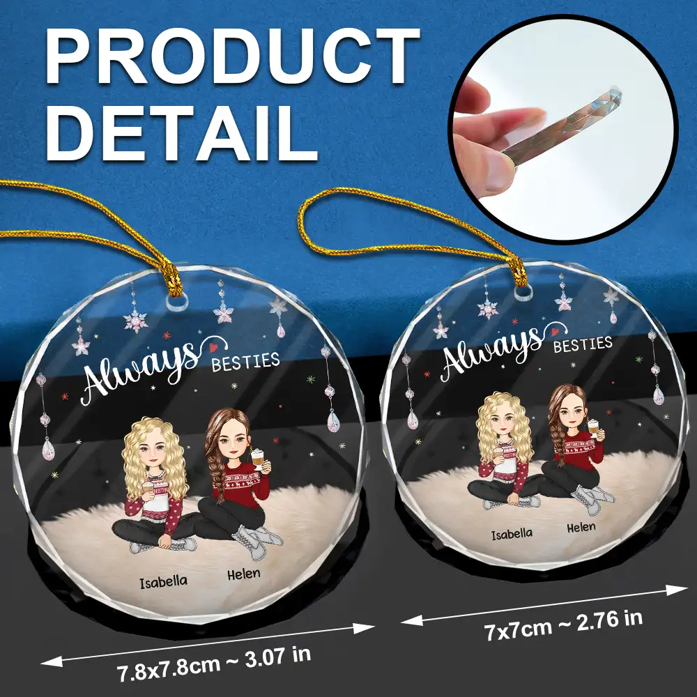 Always Besties Sisters Cartoon - Personalized Circle Glass Ornament - Image 6