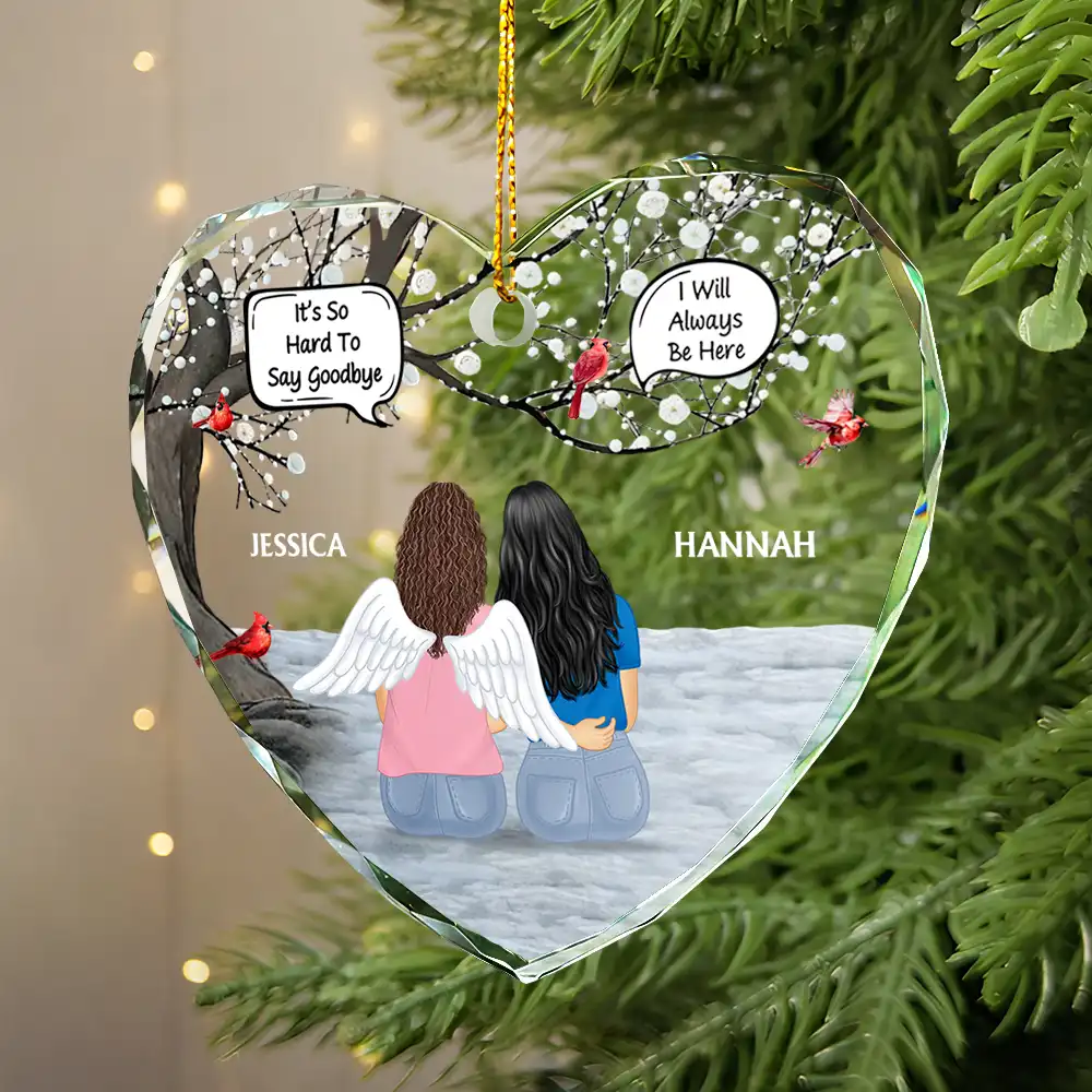 Always In My Heart Memorial Family - Personalized Heart Shaped Glass Ornament - Image 2