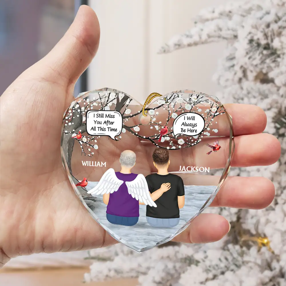 Always In My Heart Memorial Family - Personalized Heart Shaped Glass Ornament - Image 3
