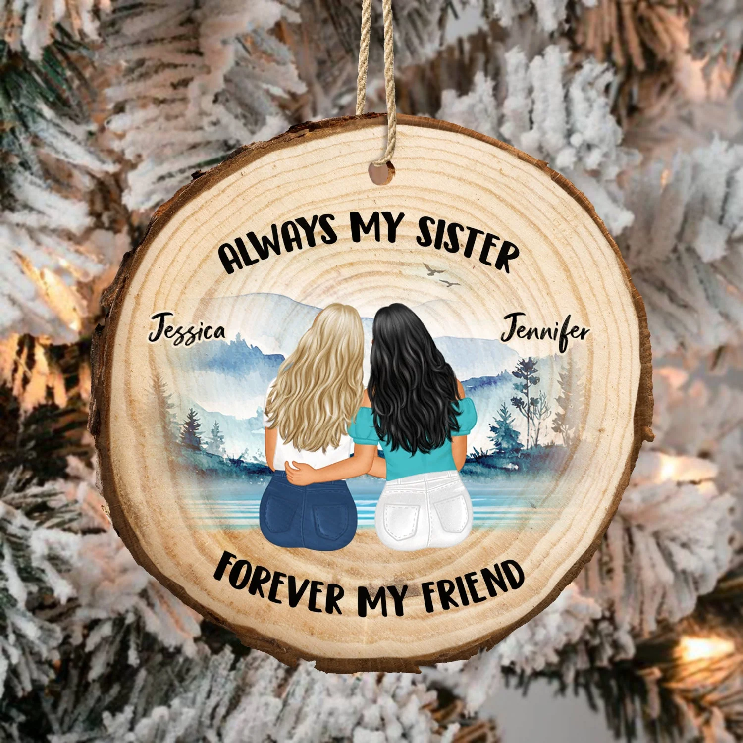Always My Sisters - Christmas Gift For Sisters - Personalized Wood Slice Ornament - Image 4
