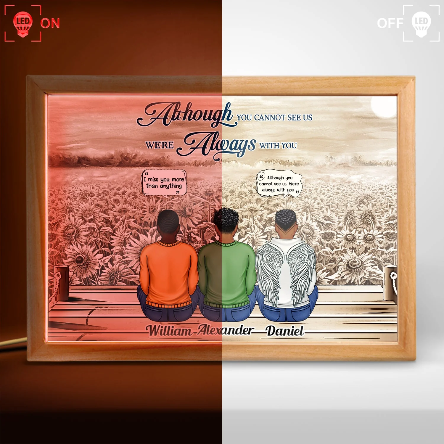 Always On Our Minds Forever In Our Hearts - Memorial Gift For Family, Siblings - Personalized Picture Frame Light Box - Image 3