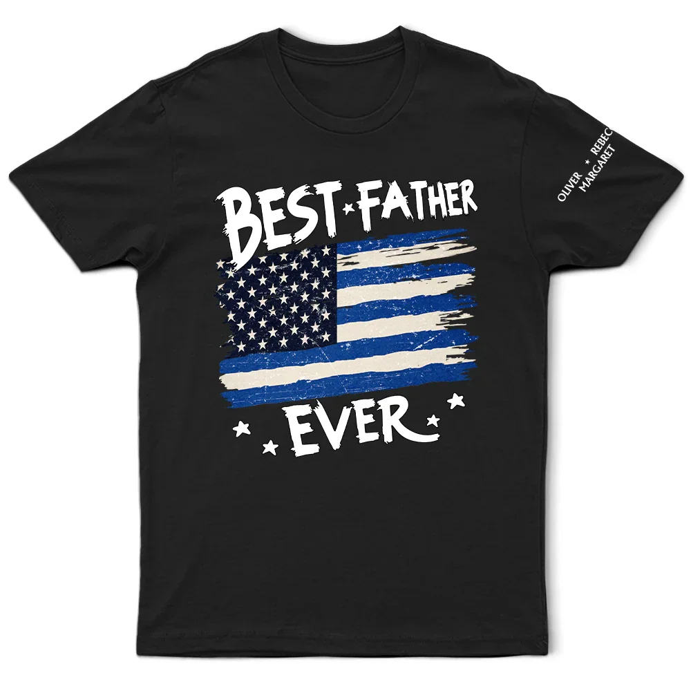 Always Proud To Be Stars And Stripes Dad Papa With Names On Sleeves - Personalized T Shirt - Image 3