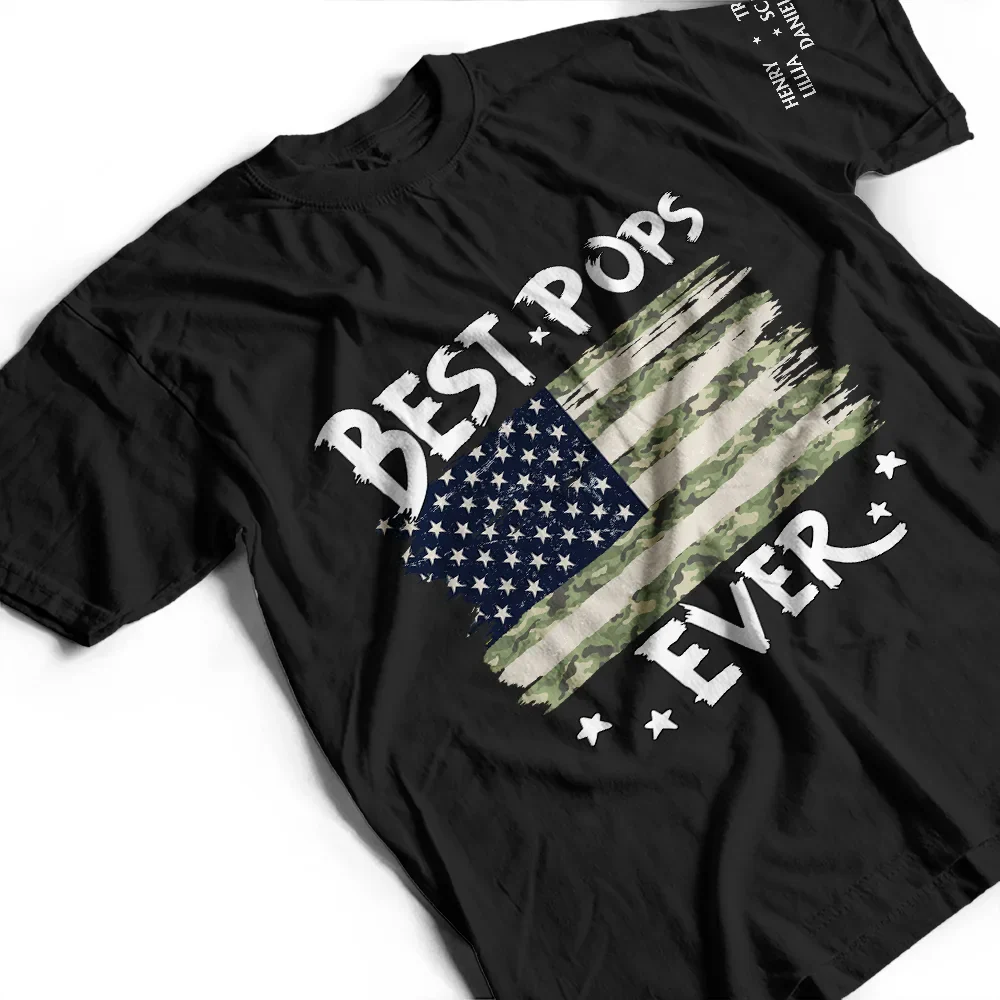 Always Proud To Be Stars And Stripes Dad Papa With Names On Sleeves - Personalized T Shirt - Image 5