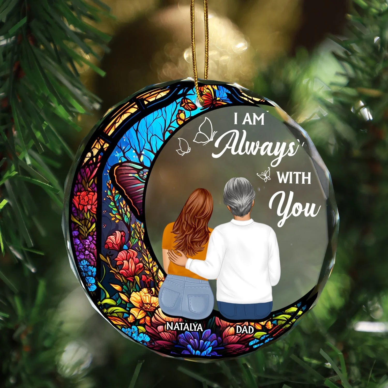 Always With You Father Daughter - Christmas Memorial Gift - Personalized Circle Glass Ornament - Image 3